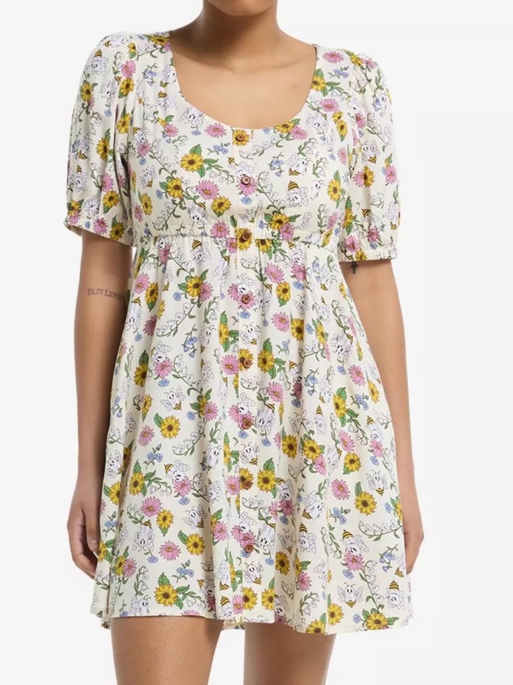 Hot Topic Thorn & Fable Ghost Bee & Flowers Babydoll Dress Size Large